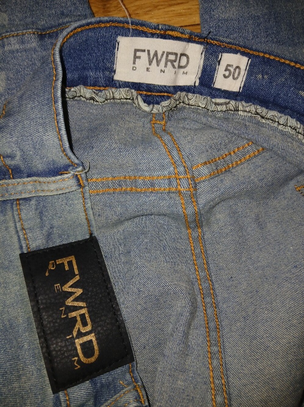 FWRD Distressed Light Blue Ripped Jeans 50 34 - Picture 3 of 3